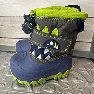 Cat & Jack Bernard Monster Boots - Blue and Lime, Infant Size 4